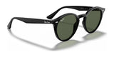 Ray-Ban RB2180F sunglasses in black oval frames with green lenses, providing UV protection, shown on a white background.