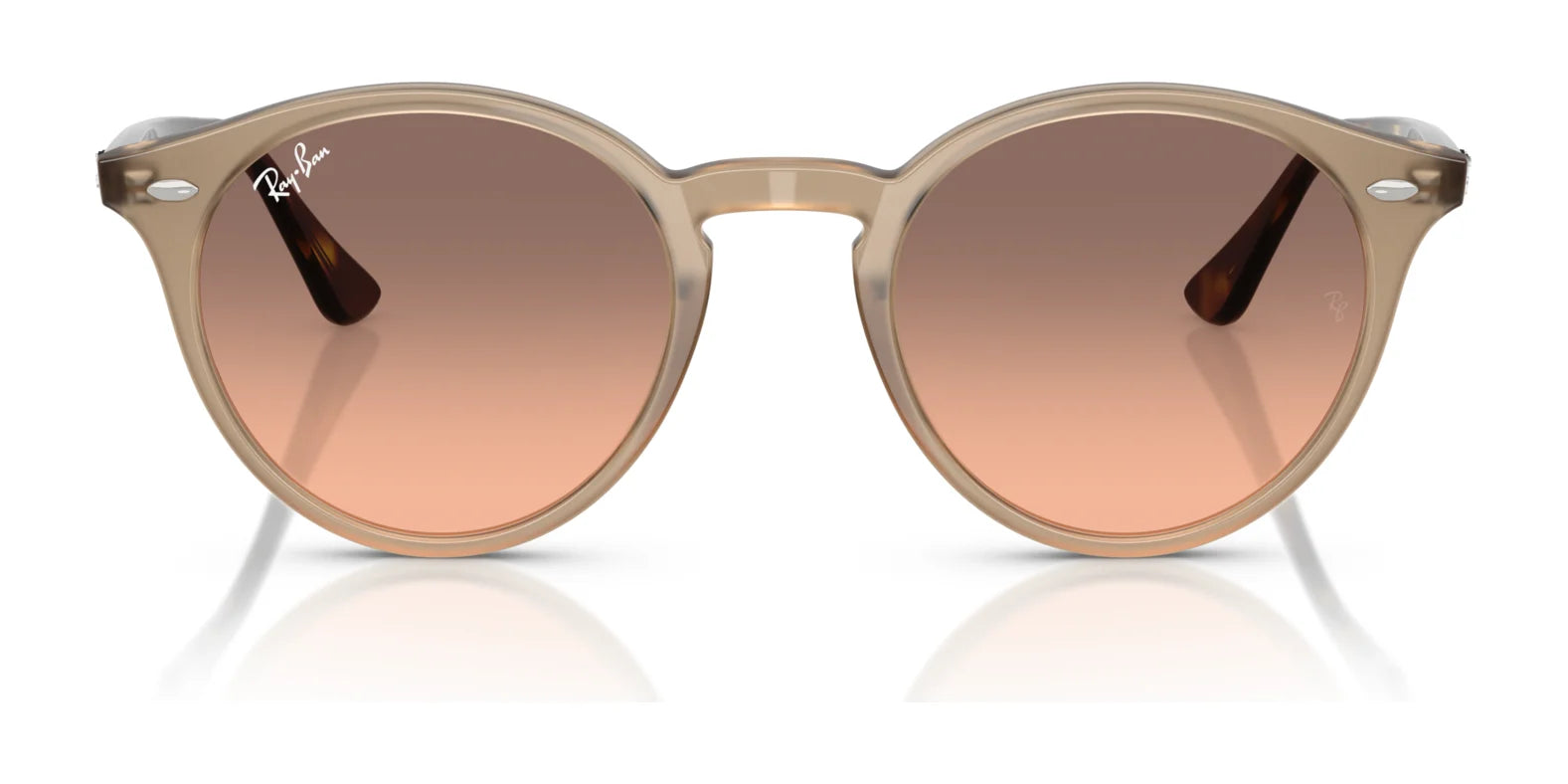 The Ray-Ban RB2180F Sunglasses, size 49, feature light brown frames with gradient lenses for UV protection and a comfortable low bridge fit. Displayed against a white background, these stylish shades are perfect for any occasion.