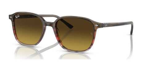 The Ray-Ban LEONARD RB2193 sunglasses have striped brown & red square frames with semi-transparent edges and yellow lenses, delivering UV protection while blending style and functionality.