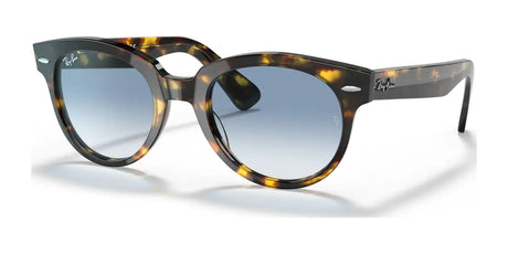 The Ray-Ban ORION RB2199 Sunglasses, Size 52, feature a tortoiseshell frame with blue gradient lenses for stylish UV protection against a white background.