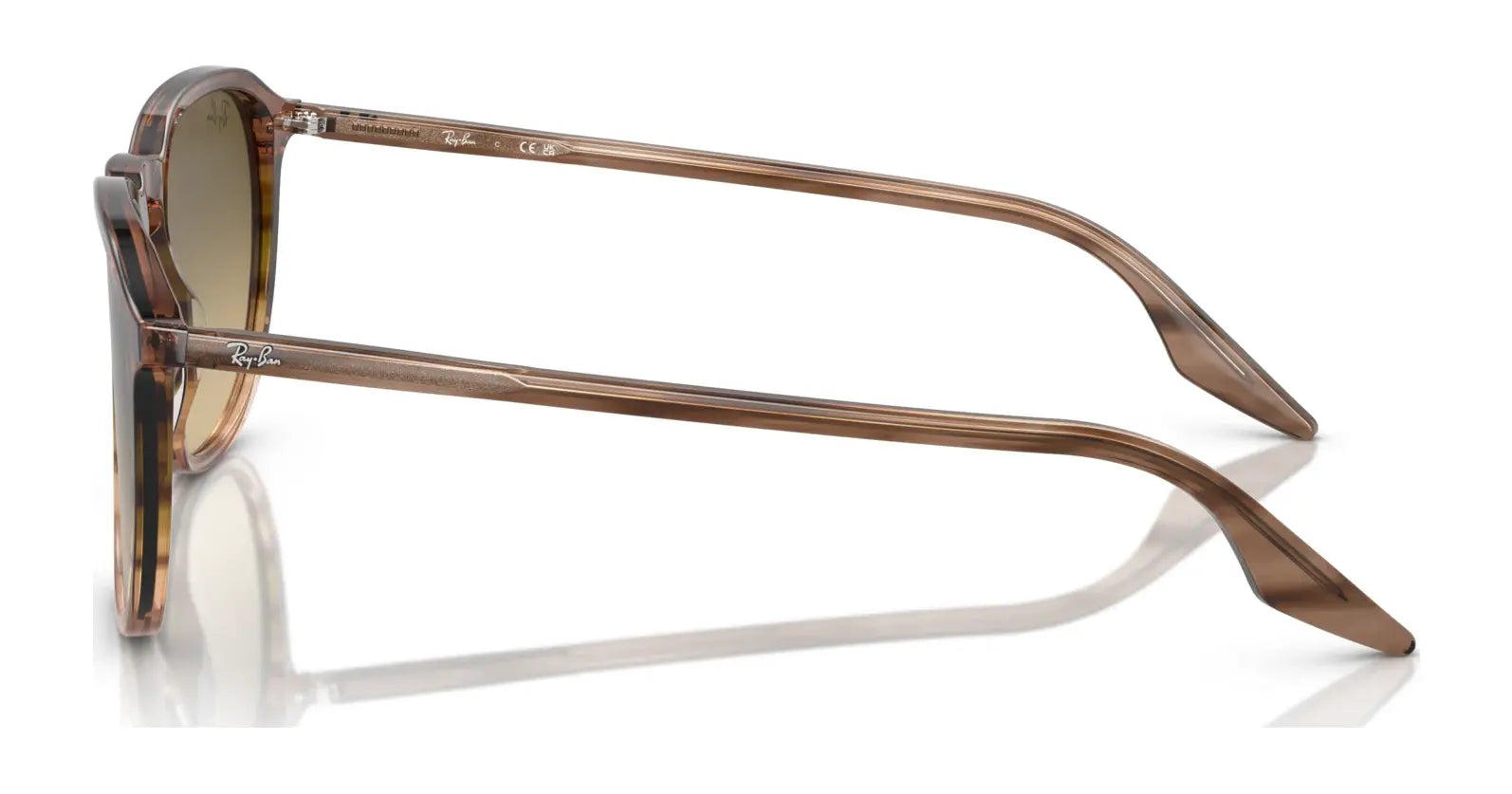 Side view of Ray-Ban RB2203 sunglasses showcasing thin square brown frames, tinted UV-blocking lenses, and a logo on the temple.