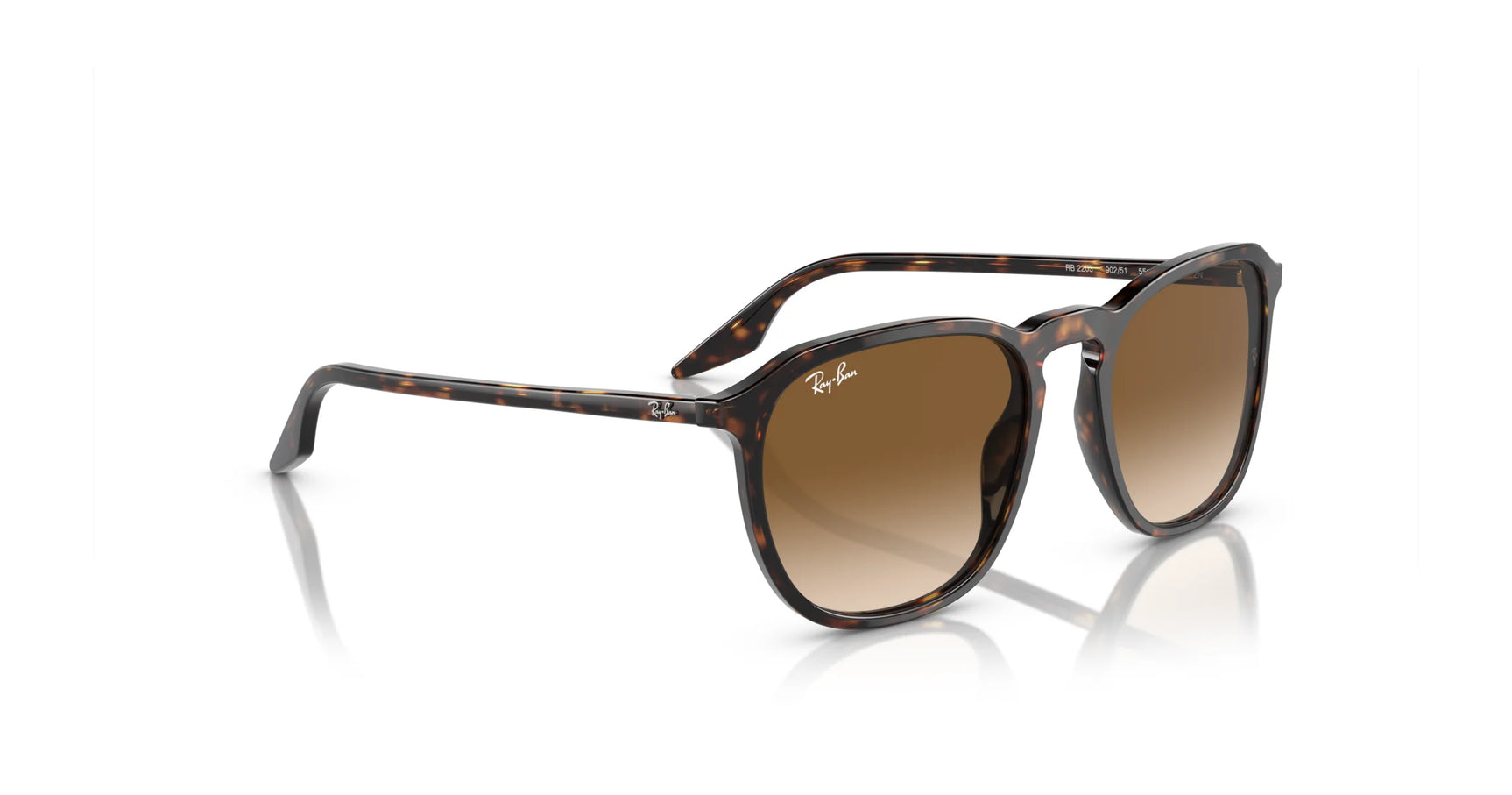 Ray-Ban RB2203 Tortoiseshell sunglasses feature square frames, brown UV-blocking lenses, and the iconic logo on both the lens and temple.