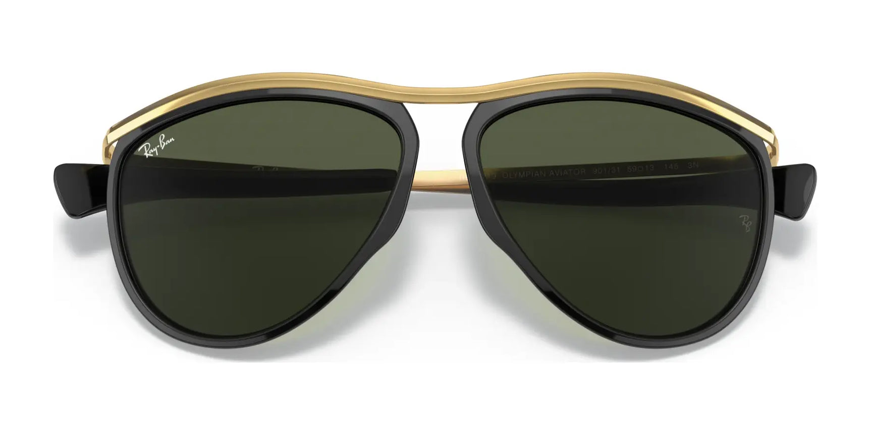 Experience the sleek appeal of Ray-Ban's OLYMPIAN AVIATOR RB2219 sunglasses in black and gold. With UV-protected lenses, these shades provide iconic style and sun protection for any adventure.