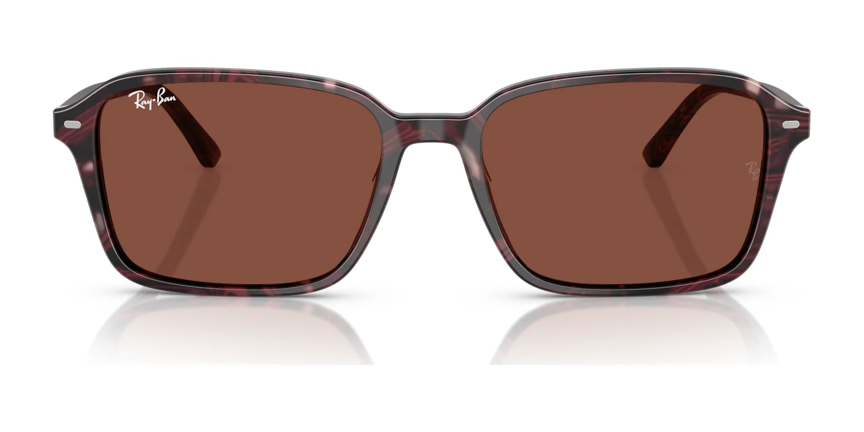 Ray-Ban RAIMOND RB2231 sunglasses, by Ray-Ban, feature a brown square design with marbled dark frames, polarized lenses, and a small logo on the top corner.