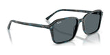 Ray-Ban RAIMOND RB2231 sunglasses feature rectangular frames in a patterned greenish-blue, gray polarized lenses, and the iconic Ray-Ban logo on the temples.