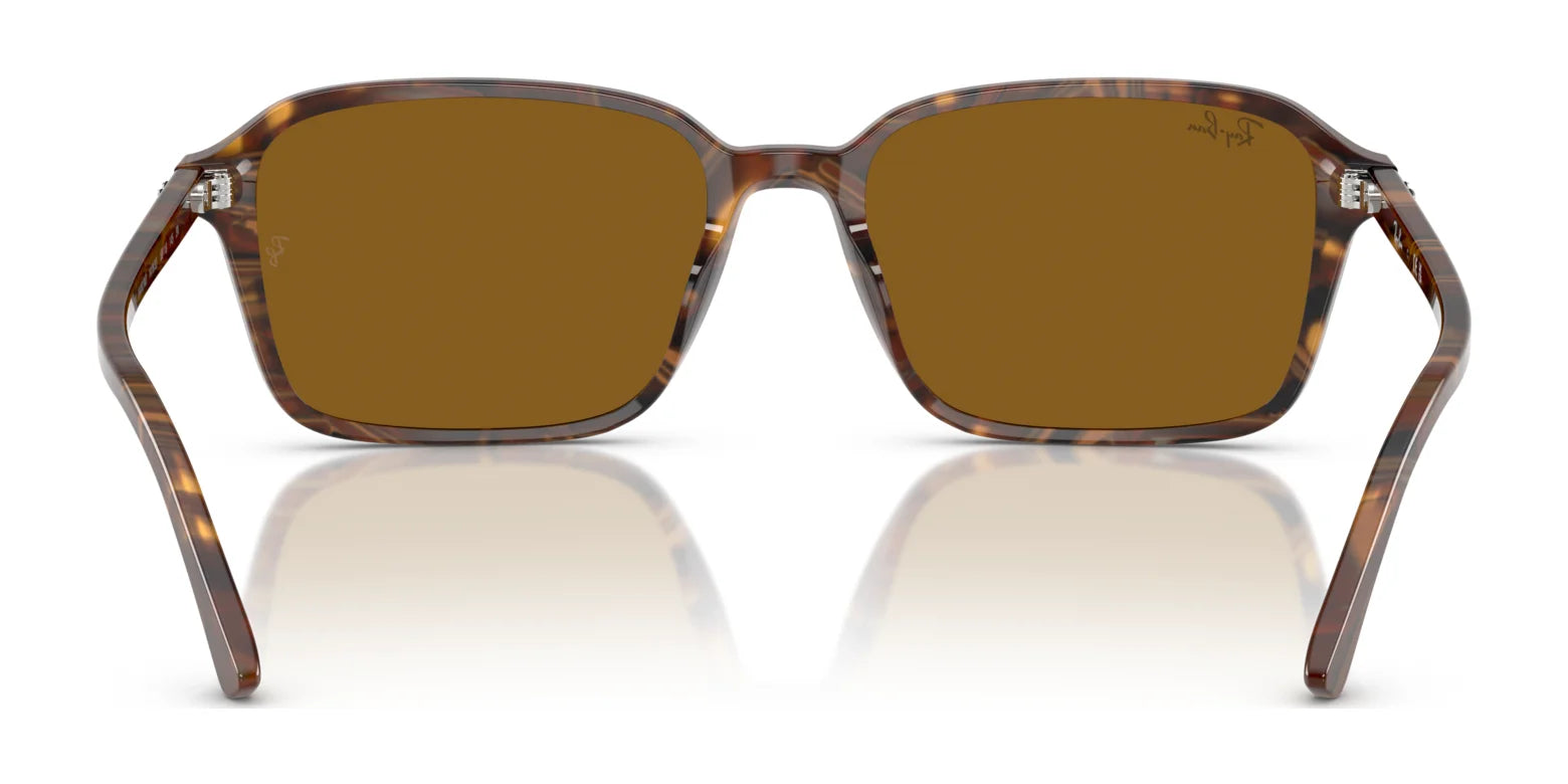 Front view of Ray-Ban RAIMOND RB2231 sunglasses showcasing a square design with elegant tortoiseshell frames and brown polarized lenses.