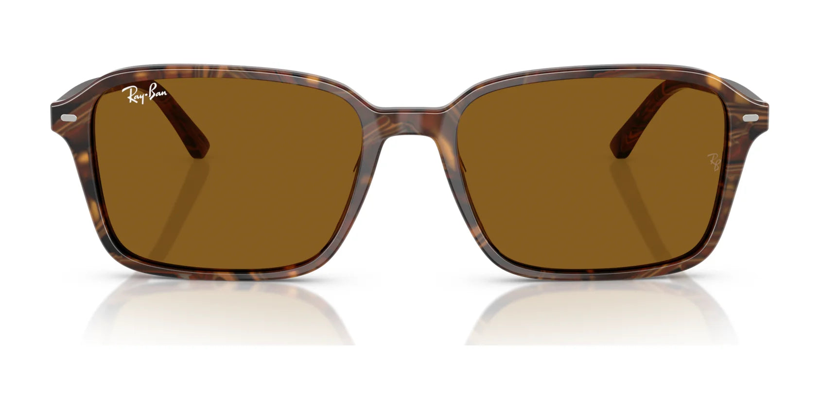 Ray-Ban RAIMOND RB2231 sunglasses feature a brown tortoiseshell rectangular design, polarized lenses, and a subtle logo on the top left corner.