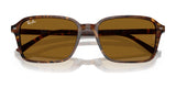 The Ray-Ban RAIMOND RB2231 sunglasses feature rectangular tortoiseshell frames and brown polarized lenses, with the iconic Ray-Ban logo adorning the upper left corner of the right lens.