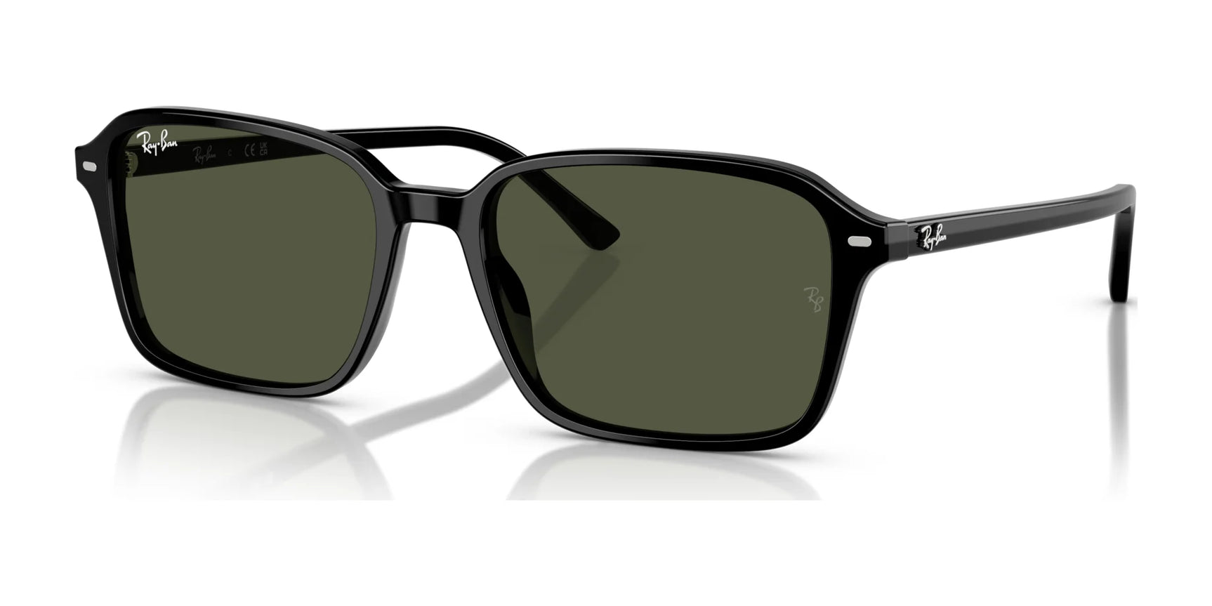 These Ray-Ban RAIMOND RB2231 sunglasses feature black square frames and polarized lenses, radiating modern style against a white background.