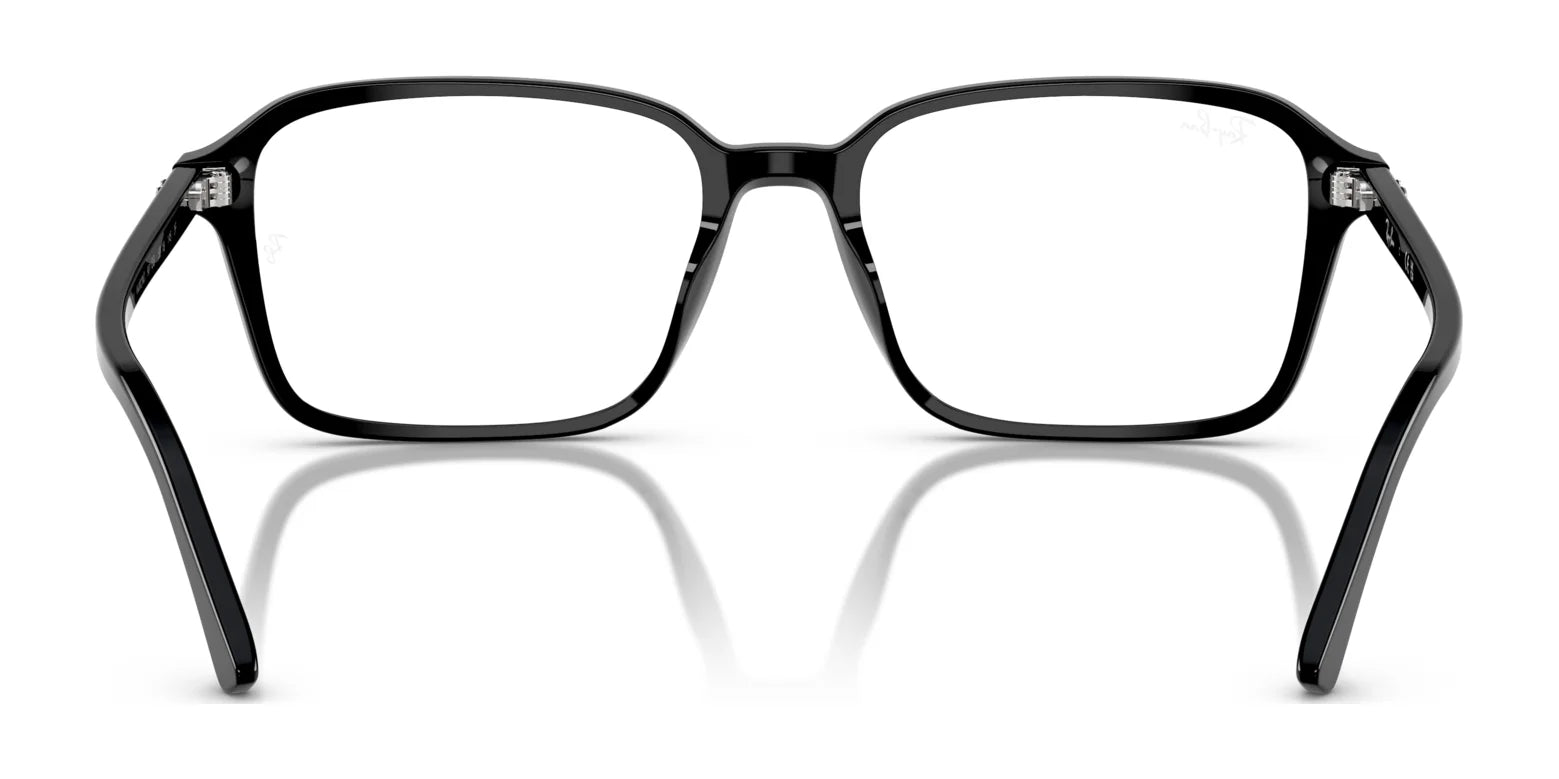 Black rectangular Ray-Ban RAIMOND RB2231 sunglasses with clear lenses, shown front view on a white background, reflect the classic Ray-Ban style.