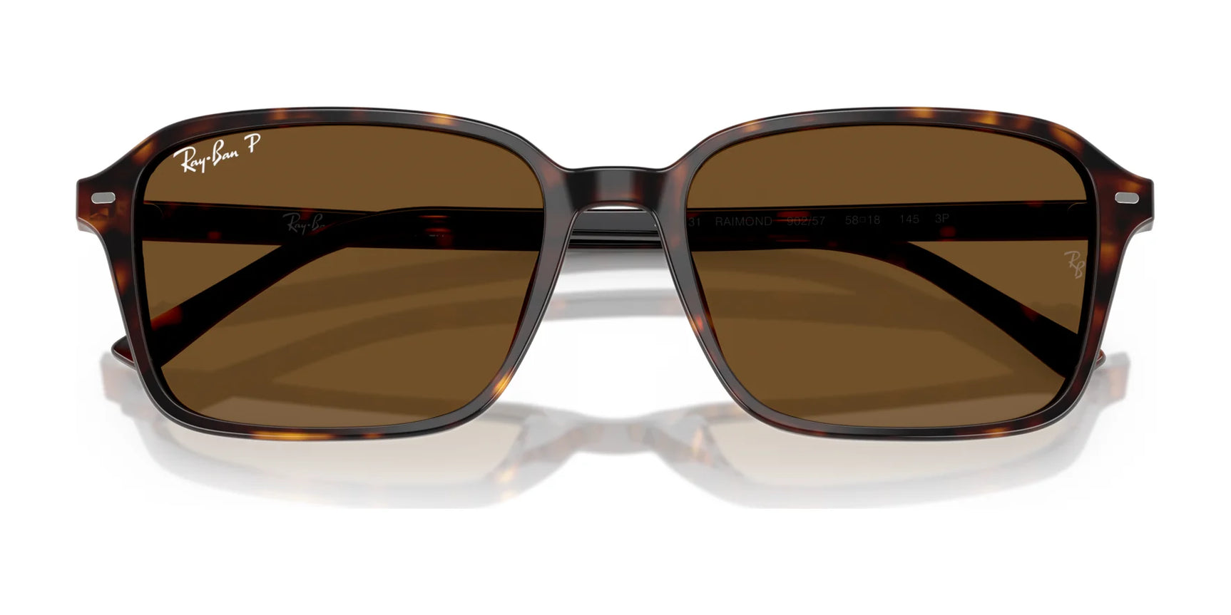 Ray-Ban RAIMOND RB2231 sunglasses with tortoiseshell rectangular frames and brown polarized lenses on a white background.