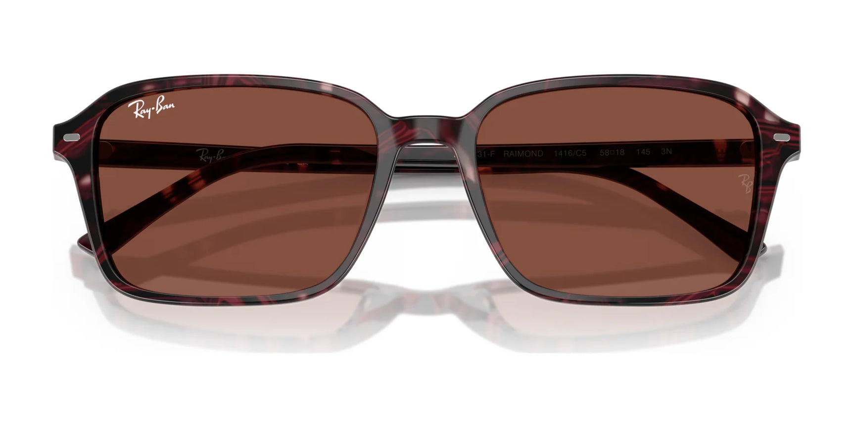 Ray-Ban RAIMOND RB2231F Sunglasses in size 56 feature a square tortoiseshell frame with brown, slightly reflective lenses, exemplifying timeless design and superior quality.