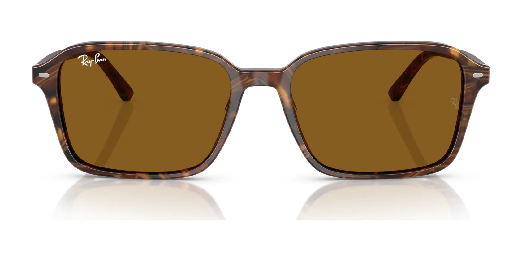 The Ray-Ban RAIMOND RB2231F Sunglasses in Size 56 feature a full-rim tortoise shell design with brown lenses and a subtle logo on the upper left, capturing the classic Ray-Ban square frame style.