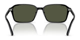 The Ray-Ban RAIMOND RB2231F Sunglasses, in size 56 with black rectangular frames and dark lenses, are showcased elegantly on a white surface, exemplifying Ray-Ban's classic and superior quality style.