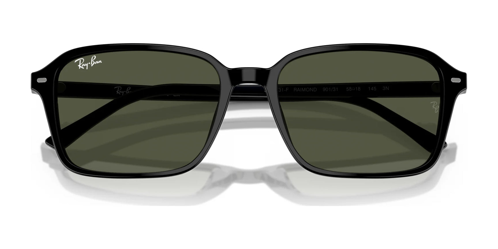 Ray-Ban RAIMOND RB2231F Sunglasses, size 56, feature a square design with dark lenses and a visible temple logo, offering timeless style and superior quality.