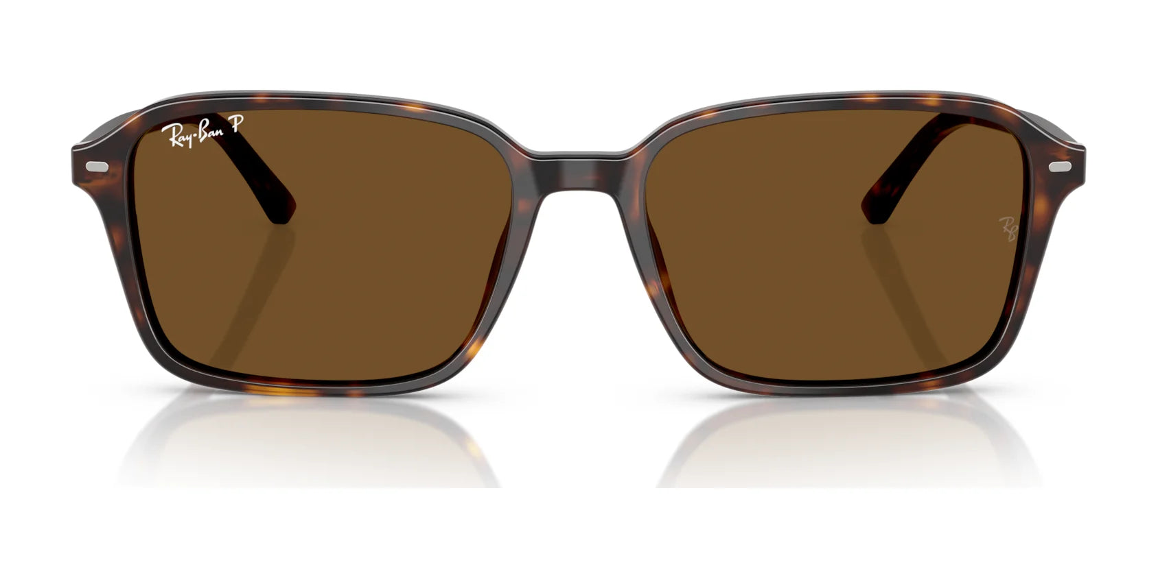 The Ray-Ban RAIMOND RB2231F sunglasses, size 56, feature a timeless tortoise-shell design with brown lenses and superior quality, elegantly set against a white background.