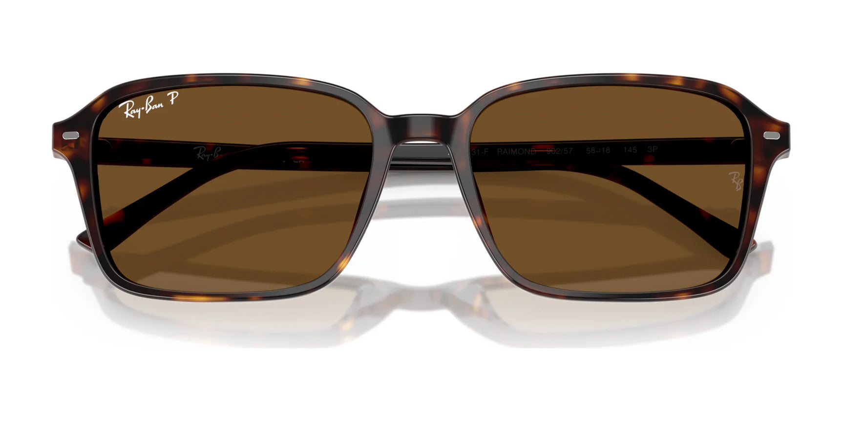 The Ray-Ban RAIMOND RB2231F Sunglasses, featuring square brown lenses with a subtle white logo on the upper left lens, showcase a timeless design and superior quality.