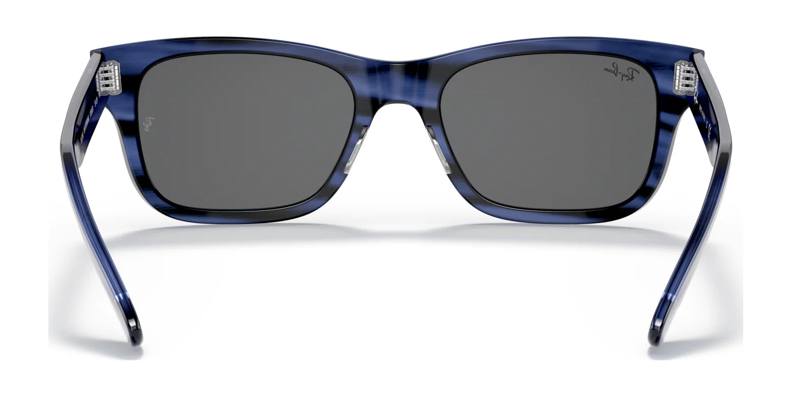 A sleek pair of black rectangular Ray-Ban MR BURBANK RB2283 sunglasses, featuring acetate frames and 100% UV protection, viewed from the back.