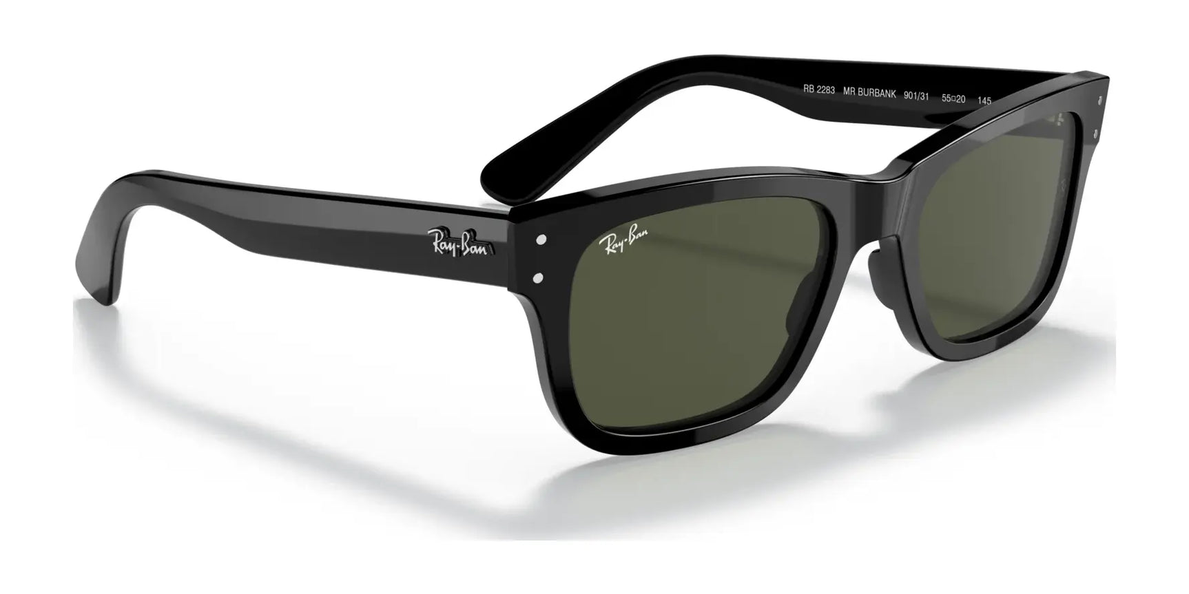 Ray-Ban MR BURBANK RB2283 sunglasses feature acetate frames and green lenses, offering style with essential UV protection, seen at a slight angle on a white background.