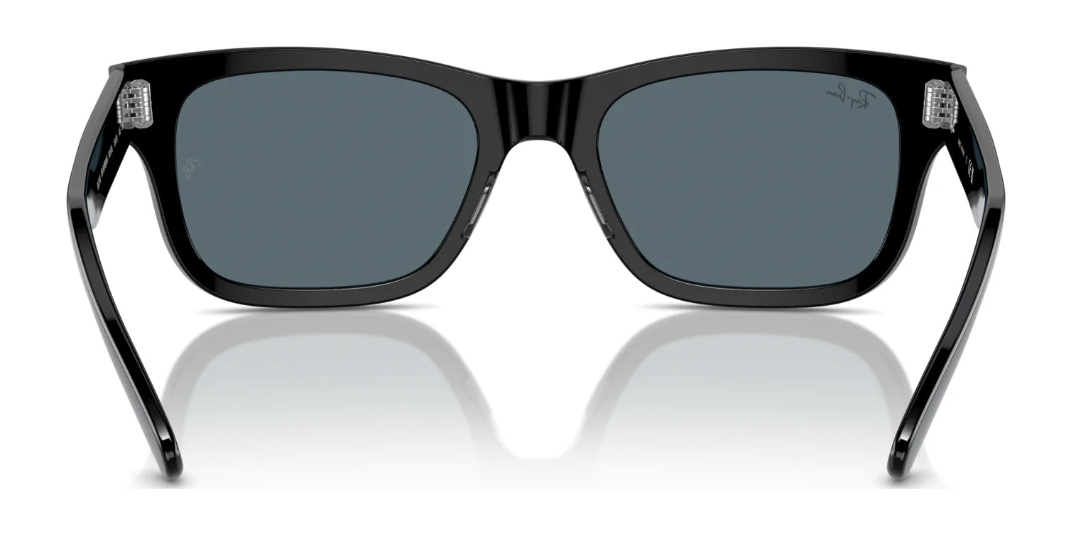 The front view of the Ray-Ban MR BURBANK RB2283 sunglasses, featuring acetate frames and dark lenses, reflects light off surfaces and provides 100% UV protection.