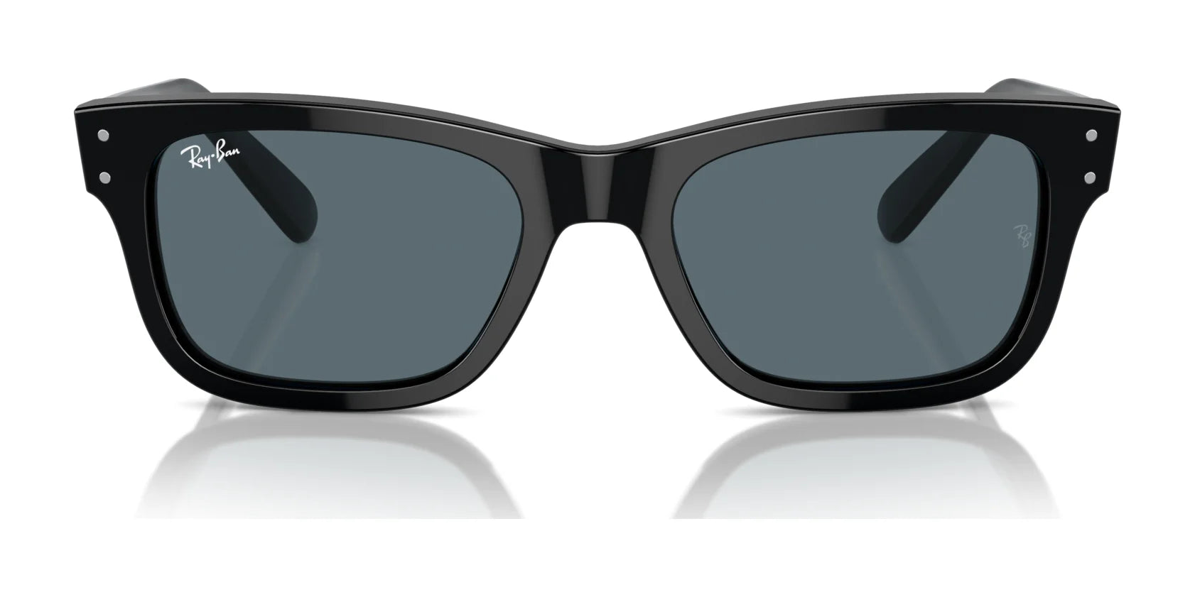 Ray-Ban MR BURBANK RB2283 sunglasses feature black square acetate frames, dark lenses, and provide 100% UV protection, set against a white background.