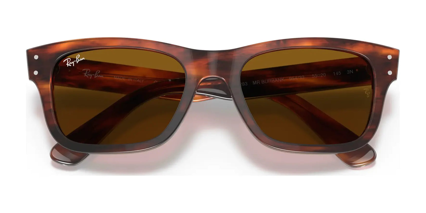 The Ray-Ban MR BURBANK RB2283 sunglasses boast brown tortoiseshell acetate frames and dark brown lenses, providing a stylish look with 100% UV protection. Set against a white background, they blend elegance with functionality.