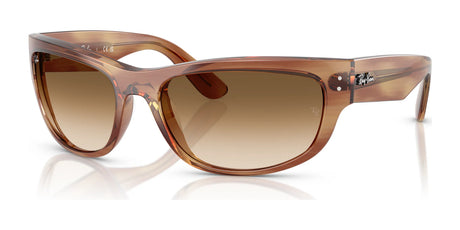 The Ray-Ban MEGA BALORAMA RB2289 sunglasses showcase a sporty design with striped brown №140351 polarized lenses in a transparent frame, featuring the iconic logo on the side, stylishly angled on a white background.