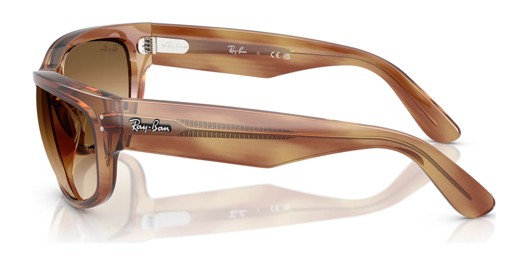 The Ray-Ban MEGA BALORAMA RB2289 sunglasses feature thick brown frames and gradient polarized lenses, offering a subtly sporty design ideal for outdoor adventures.