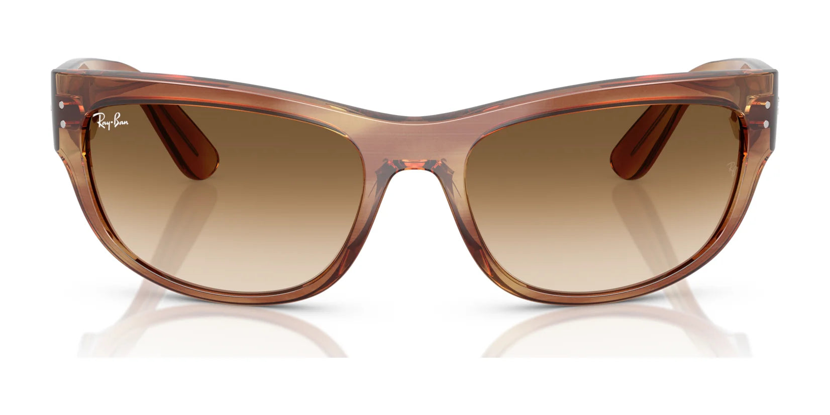 Ray-Ban MEGA BALORAMA RB2289 sunglasses with a brown gradient and transparent brownish frame present a sporty design on a white background, ideal for casual and active days.