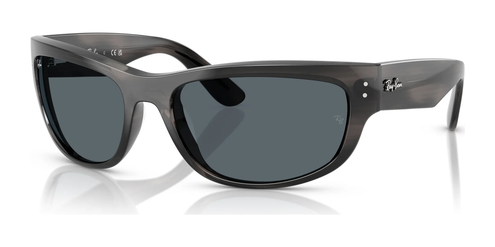 Striped gray Ray-Ban MEGA BALORAMA RB2289 sunglasses, featuring a sporty design with dark polarized lenses on a white background.