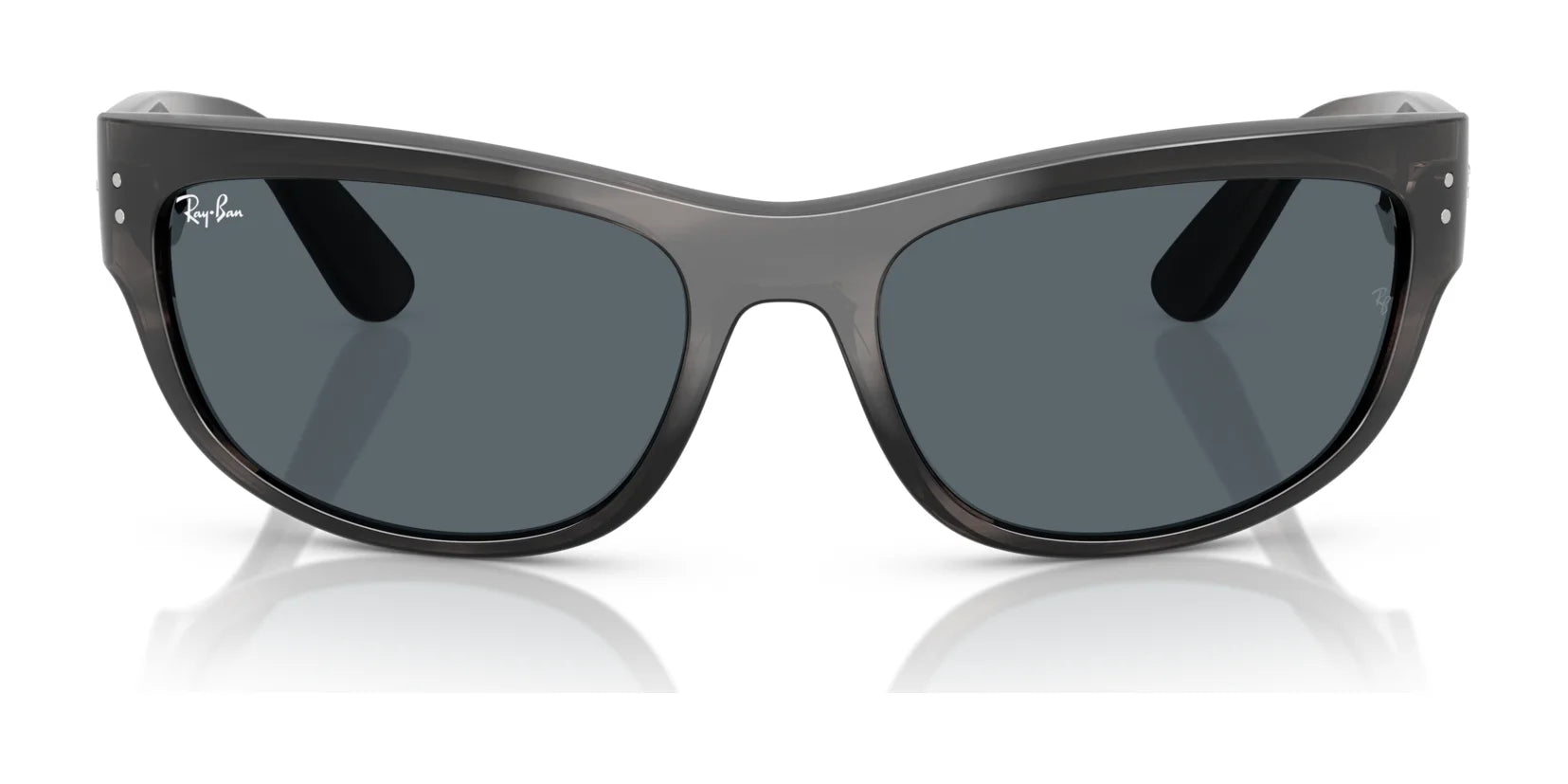 Ray-Ban MEGA BALORAMA RB2289 sunglasses in gray feature a sporty design with dark polarized lenses and silver rivets on the frame front.