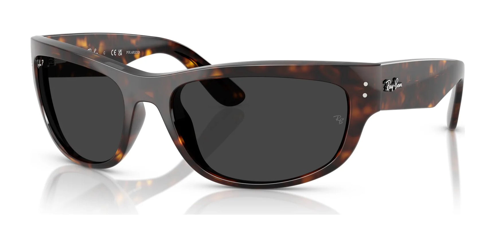 Ray-Ban MEGA BALORAMA RB2289 sunglasses in Havana №902/48 feature a sporty design with polarized black lenses and showcase the brand logo on both the temples and lens.