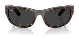 Ray-Ban MEGA BALORAMA RB2289 sunglasses feature a sporty design with tortoiseshell frames and dark polarized lenses, all reflecting light against a white background.