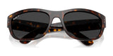 Ray-Ban MEGA BALORAMA RB2289 sunglasses have a sporty tortoiseshell design with polarized dark lenses, elegantly placed on a white surface.