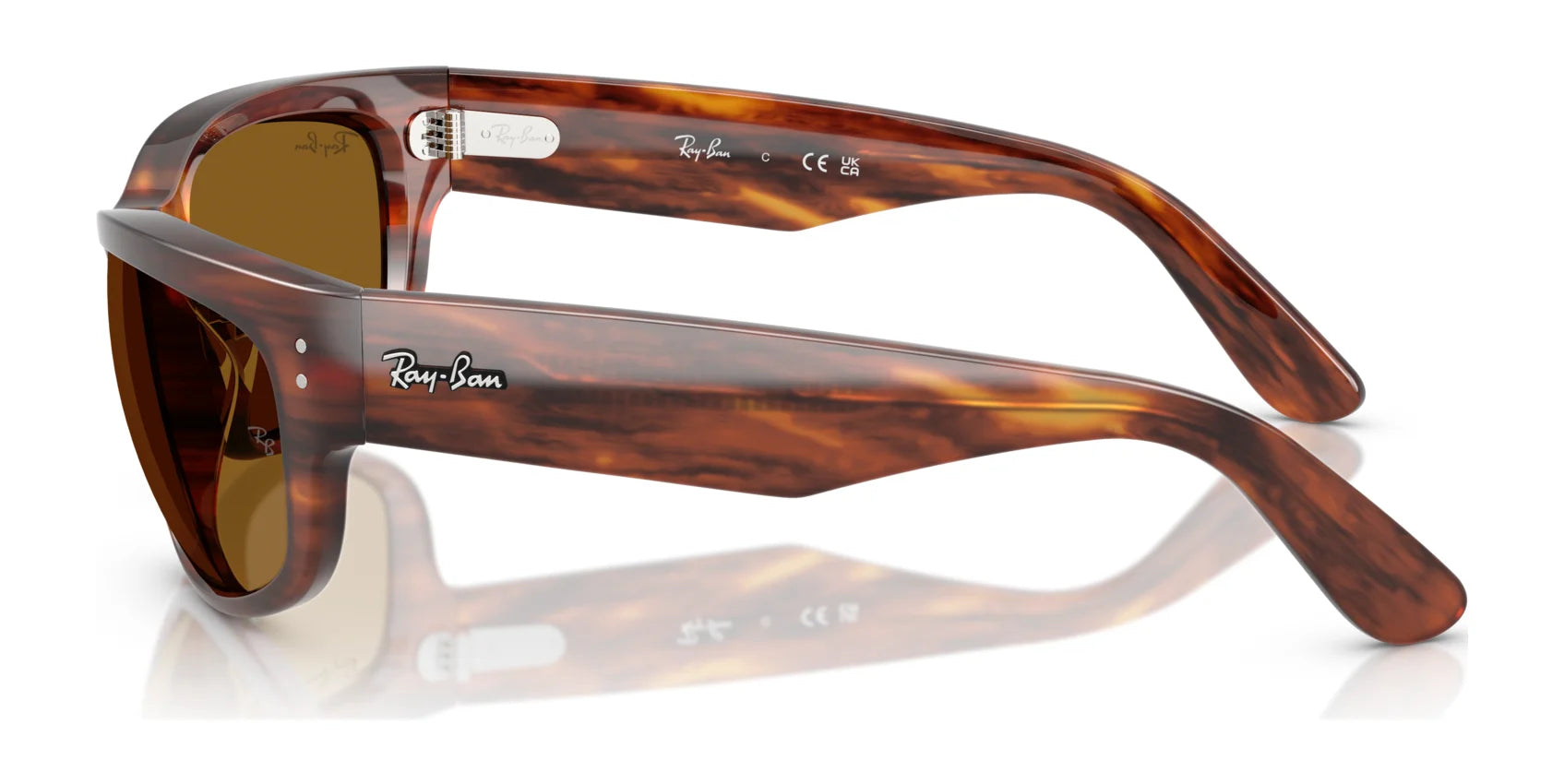 The Ray-Ban MEGA BALORAMA RB2289 sunglasses feature a sporty tortoiseshell design with light brown polarized lenses and the iconic logo on the side.