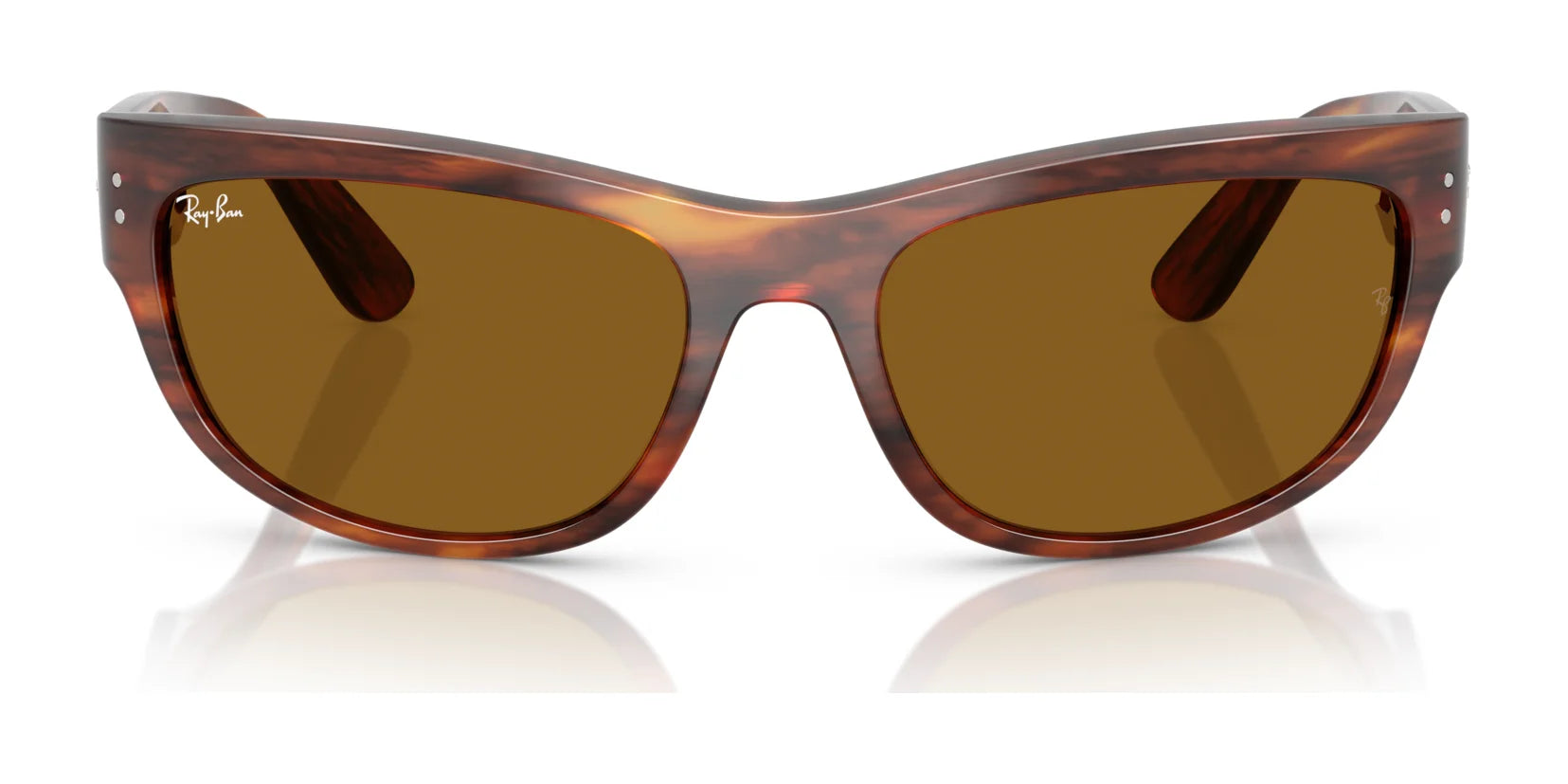 Ray-Ban MEGA BALORAMA RB2289 sunglasses feature a sporty tortoise-shell design with brown polarized lenses, set against a white background.