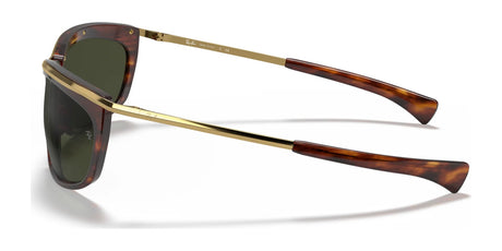 Side view of Ray-Ban OLYMPIAN I RB2319 Sunglasses, size 62, showcasing a tortoiseshell frame with gold accents and dark lenses, ideal for those seeking stylish polar options.