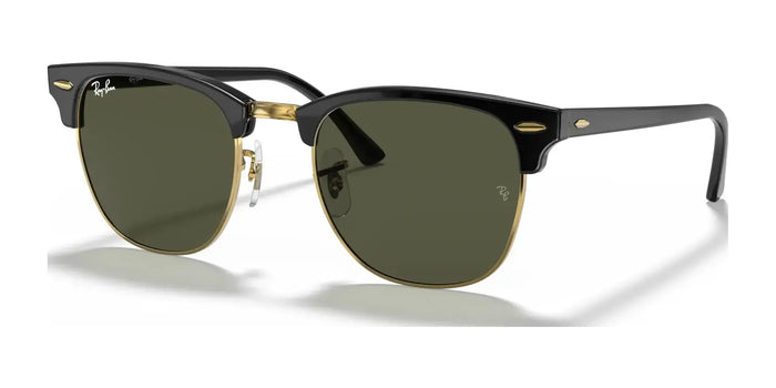 Ray-Ban CLUBMASTER RB3016F Sunglasses | Size 55 / Black On Gold №W0365 / G-15 Green (3N 13.2%)
