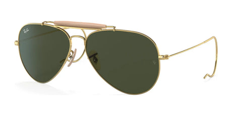 Gold-framed Ray-Ban OUTDOORSMAN I RB3030 Sunglasses, size 58, feature polarized green lenses and a sleek double bridge that embodies the iconic style.