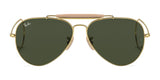 Ray-Ban OUTDOORSMAN I RB3030 sunglasses with dark green polarized lenses, gold frame, beige brow bar, size 58.