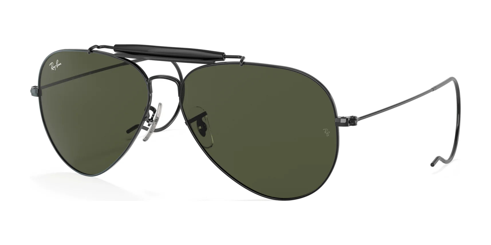 Ray-Ban OUTDOORSMAN I RB3030 Sunglasses, Size 58, featuring polarized dark green lenses and a sleek thin metal frame, displayed against a white background.