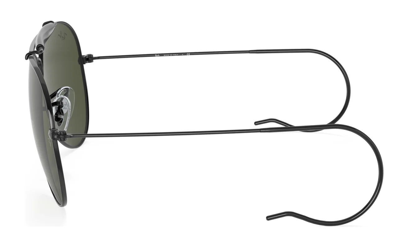 Side view of Ray-Ban OUTDOORSMAN I RB3030 sunglasses, size 58, with wire hanger-like temples and polarized lenses, on a white background.