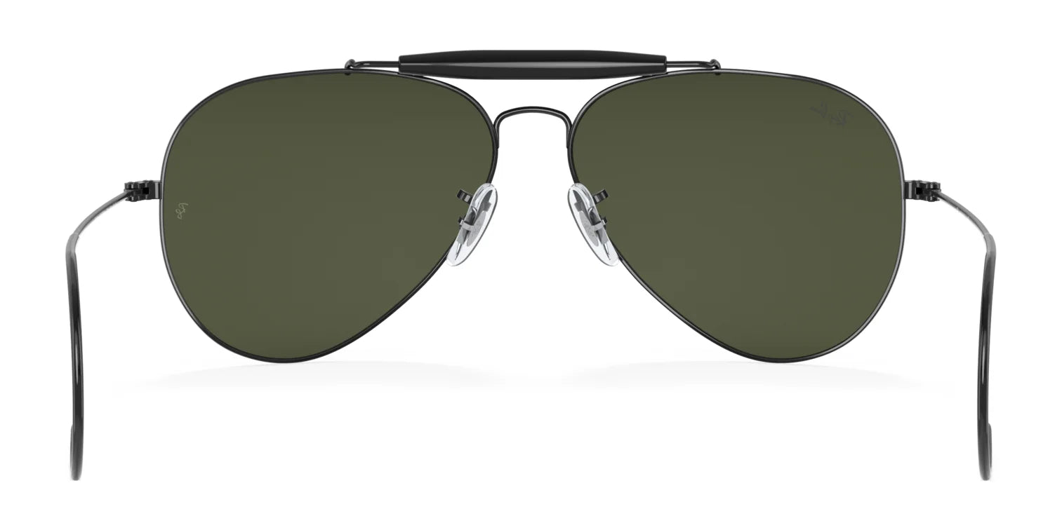 Front view of Ray-Ban OUTDOORSMAN I RB3030 Sunglasses, size 58, showcasing polarized dark green lenses and a sleek black metal frame.