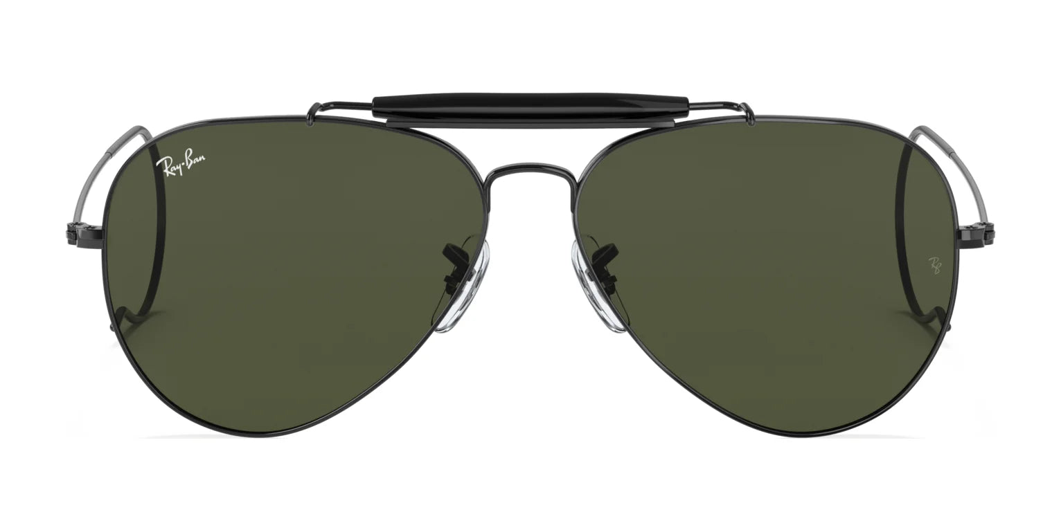 Ray-Ban OUTDOORSMAN I RB3030 sunglasses, size 58, feature dark green polarized lenses and a sleek black metal frame.