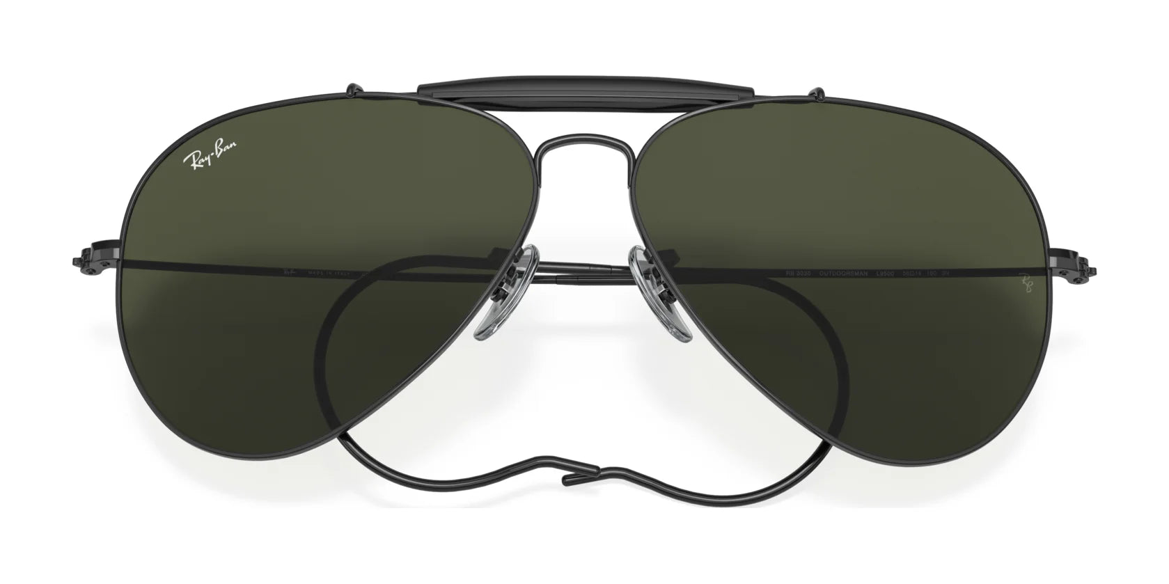 Ray-Ban OUTDOORSMAN I RB3030 Sunglasses, Size 58, featuring polarized dark green lenses and a subtle logo on the top left lens.