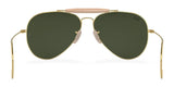 Ray-Ban OUTDOORSMAN I RB3030 sunglasses, size 58, feature a gold frame with classic dark green lenses and a beige nose bridge pad for style and comfort.