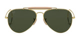 Gold-framed Ray-Ban OUTDOORSMAN I RB3030 sunglasses with dark green polarized lenses and a beige brow bar, size 58.