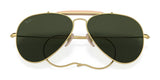 The Ray-Ban OUTDOORSMAN I RB3030 Sunglasses in Size 58 showcase gold frames and dark green polarized lenses against a white background.