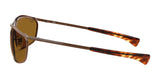 Side view of Ray-Ban OLYMPIAN I DELUXE RB3119M Sunglasses (Size 62) with brown metallic frames and tortoiseshell-patterned arms, featuring UV protection on a white background.