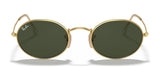 Ray-Ban OVAL RB3547 sunglasses, featuring a gold frame with dark green lenses, are displayed on a white background.